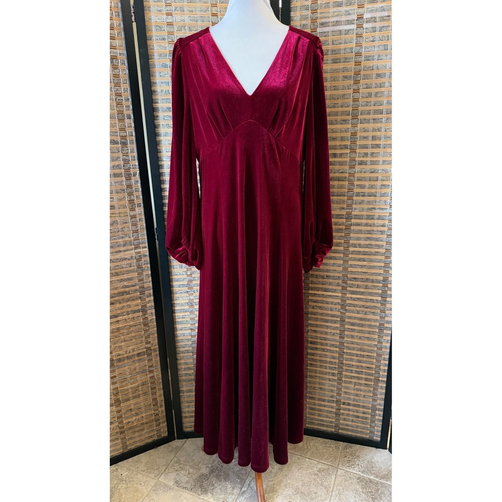 Baltic Born Adelita Velvet Maxi Dress Women XL Merlot Burgundy Formal Gown
